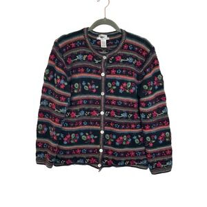 Vintage Jillian Jones Hand Knit Mohair Blend‎ Cardigan Sweater Size L Multicolor